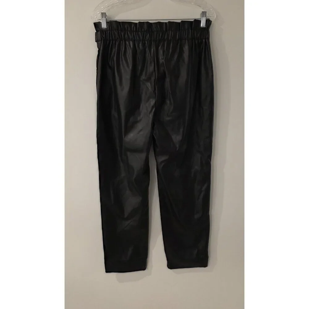 Mi Ami For Francescas Faux‎ Leather Paperbag Pants Black Tie-Waist Large NEW
